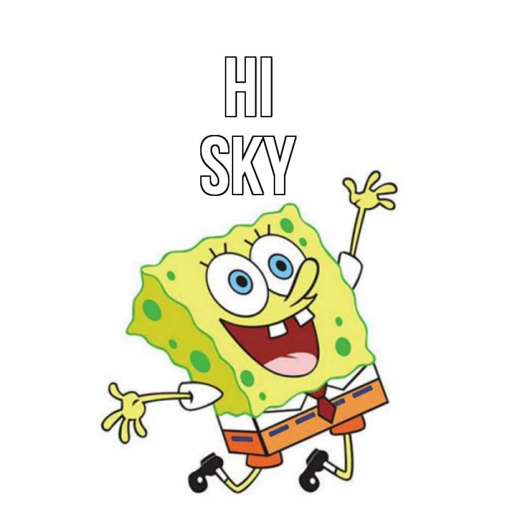 Greetings card с именем, Sky Hi губка боб в прыжке Greetings with text for free download 