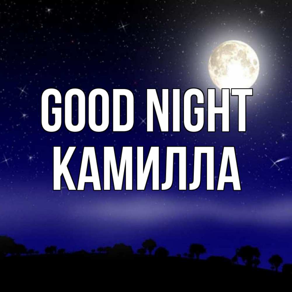 Greetings card с именем, Камилла Good night ночное небо и лесная опушка при свете луны Greetings with text for free download 