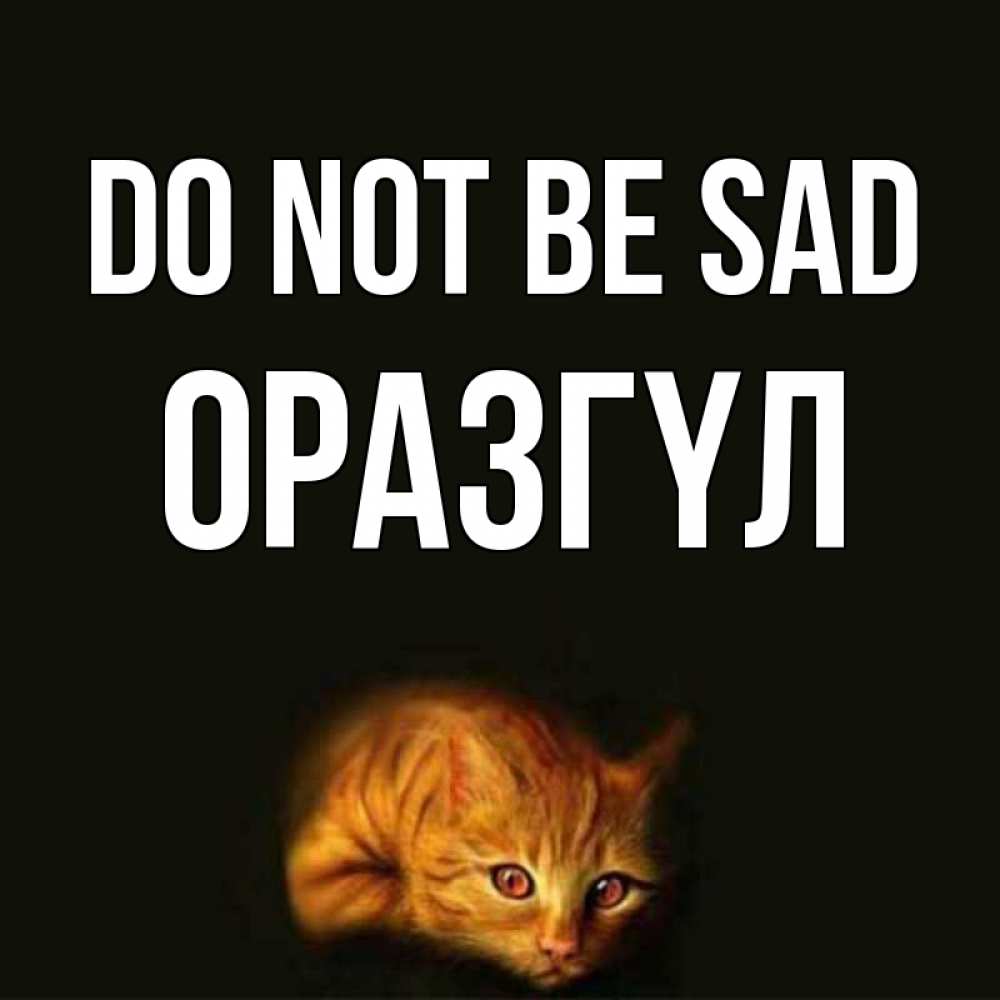 Greetings card с именем, ОРАЗГҮЛ Do not be sad лежащий кот в темноте Greetings with text for free download 