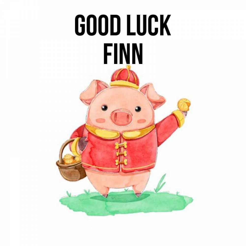 Greetings card с именем, Finn Good luck поросенок Greetings with text for free download 