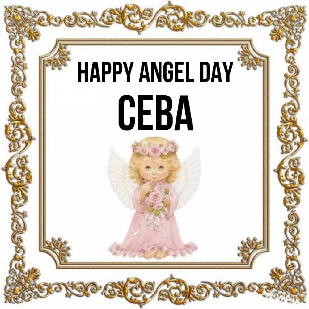 Greetings card с именем, Сева happy angel day девочка ангел с крыльями и цветами в розовом платье Greetings with text for free download 