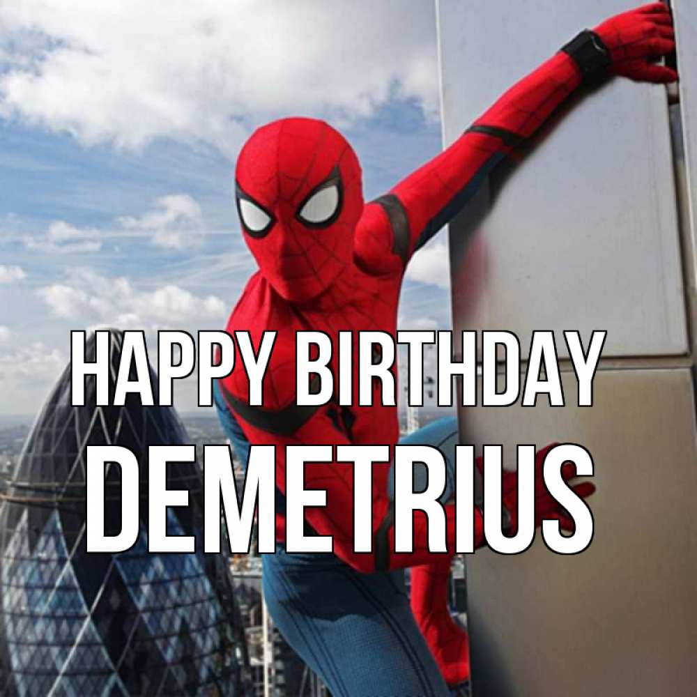 Greetings card с именем, Demetrius Happy Birthday Марвел Greetings with text for free download 