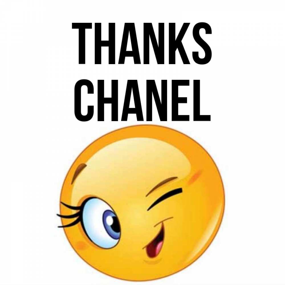 Greetings card с именем, Chanel Thanks открытка с подмигивающим смайлом Greetings with text for free download 