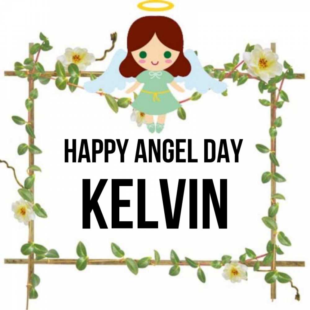 Greetings card с именем, Kelvin happy angel day Ангел с нимбом Greetings with text for free download 