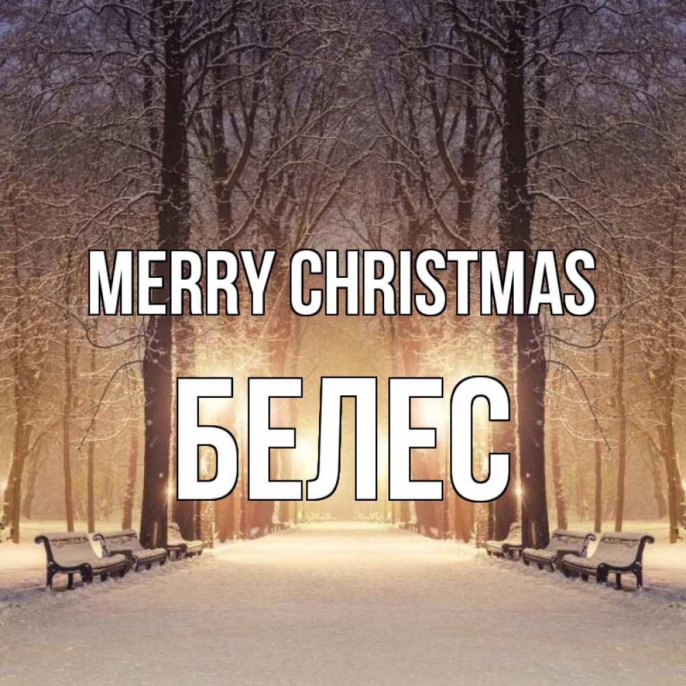 Greetings card с именем, Белес Merry Christmas зима, парк, фонарь, лес Greetings with text for free download 