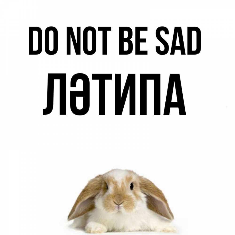 Greetings card с именем, ЛӘТИПА Do not be sad коричнево белый заяц с большими ушками Greetings with text for free download 