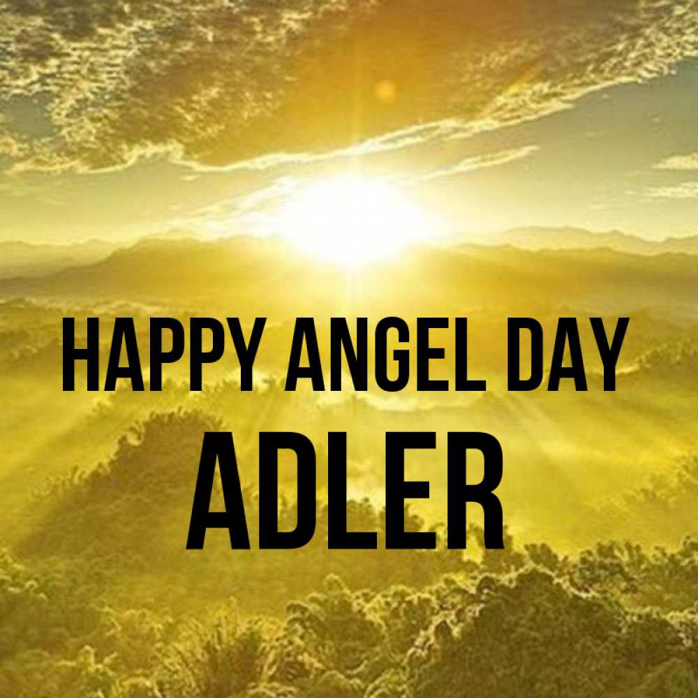 Greetings card с именем, Adler happy angel day леса и небо в желтом Greetings with text for free download 