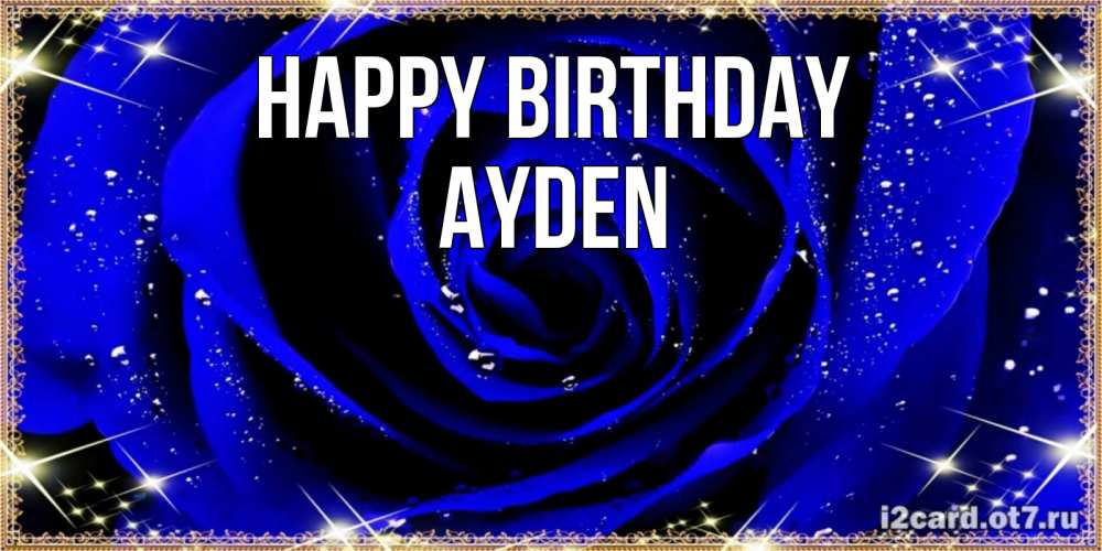 Greetings card с именем, Ayden Happy Birthday голубые цветы в росе Greetings with text for free download 