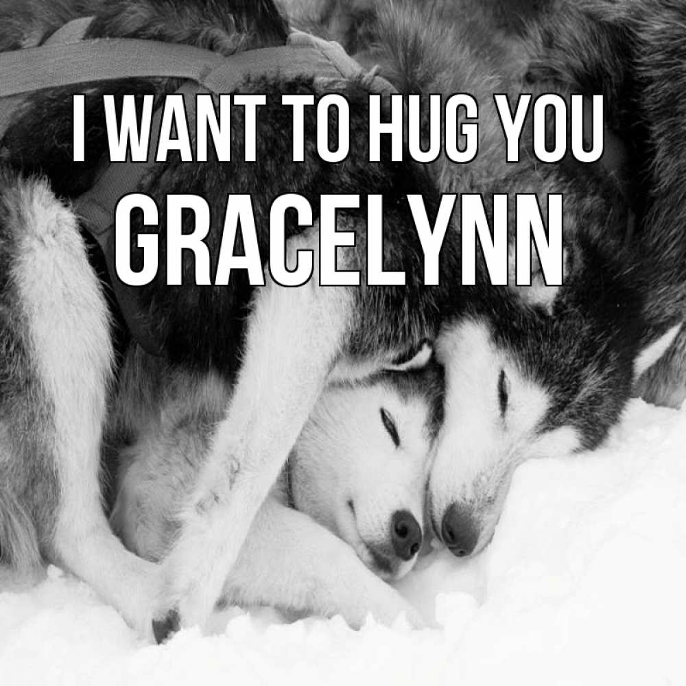 Greetings card с именем, Gracelynn I want to hug you собачки в упряжке Greetings with text for free download 