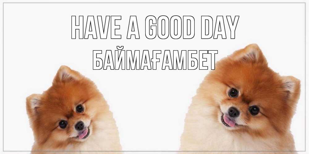 Greetings card с именем, Баймағамбет Have a good day собачки желают прекрасного дня Greetings with text for free download 