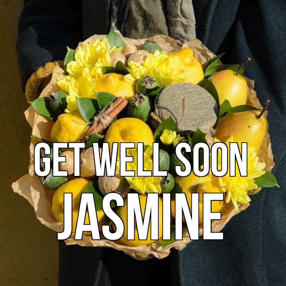 Greetings card с именем, Jasmine Get well soon букет витаминов Greetings with text for free download 