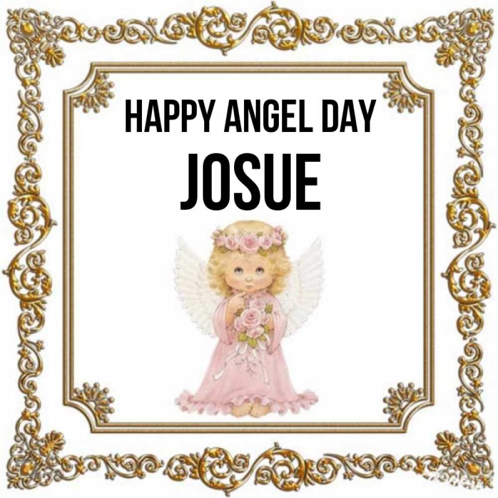 Greetings card с именем, Josue happy angel day девочка ангел с крыльями и цветами в розовом платье Greetings with text for free download 