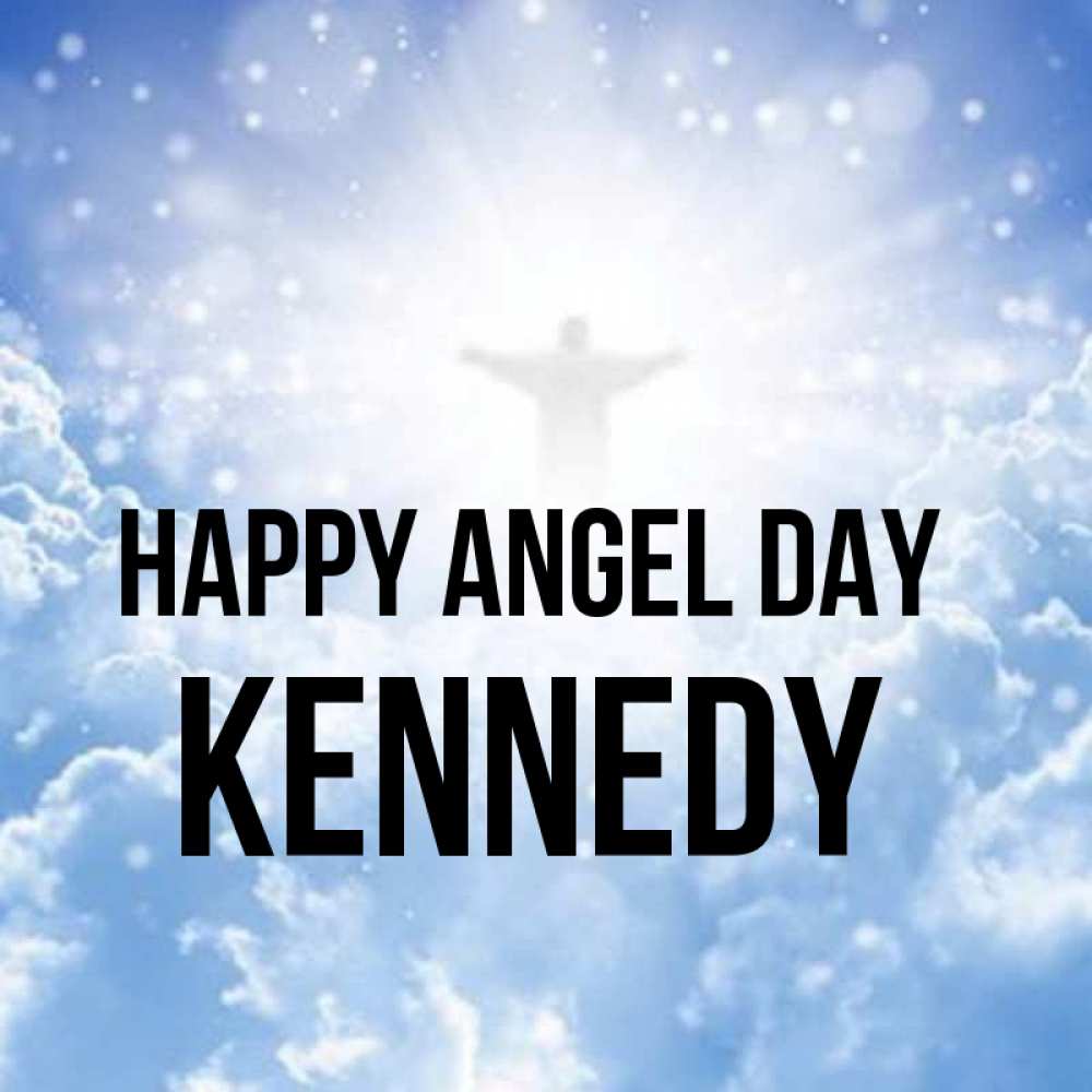 Greetings card с именем, Kennedy happy angel day ангел на облаках в свете солнца Greetings with text for free download 