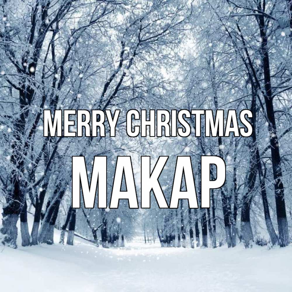 Greetings card с именем, Макар Merry Christmas снег, лес, парк Greetings with text for free download 