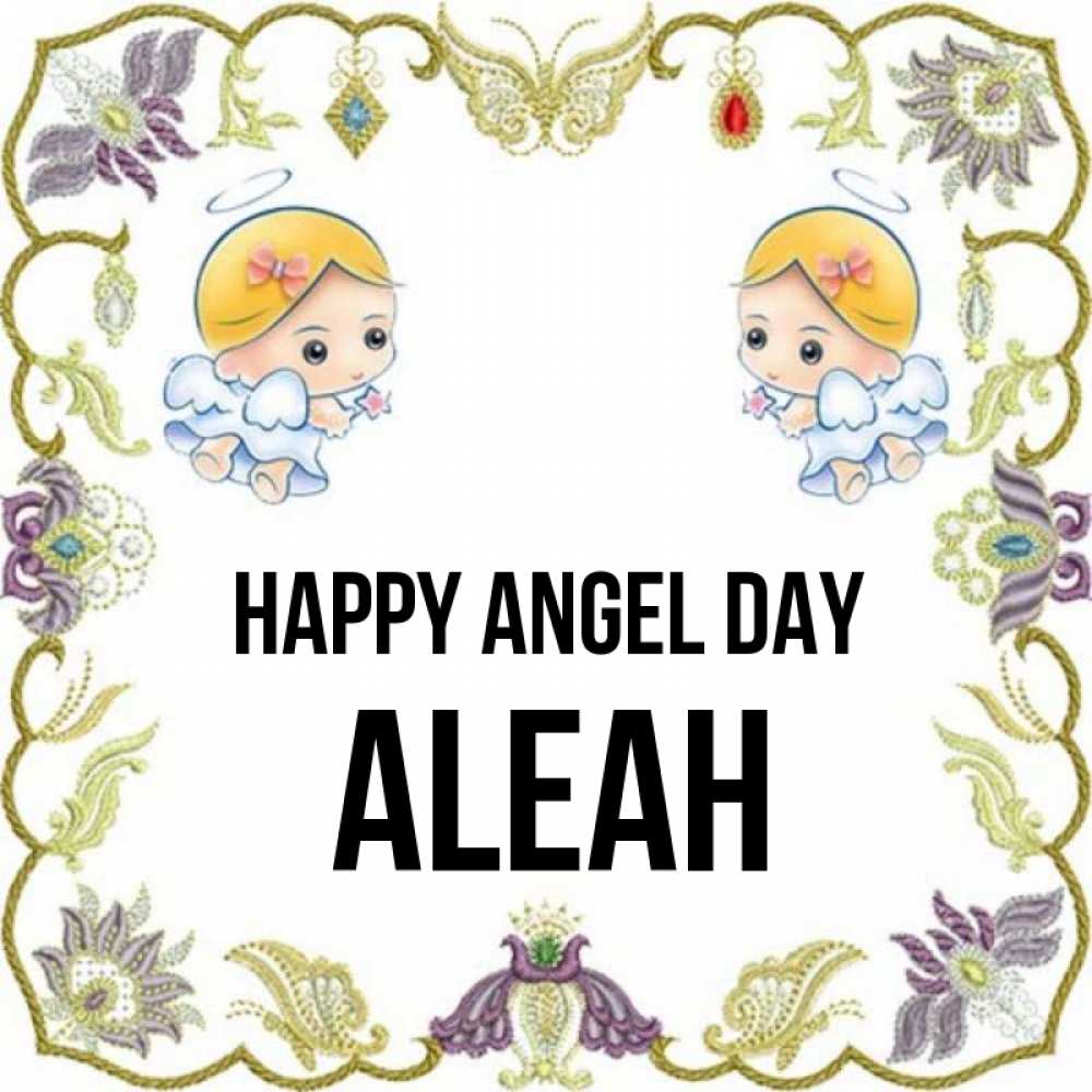 Greetings card с именем, Aleah happy angel day маленькие ангелы с крылышками Greetings with text for free download 