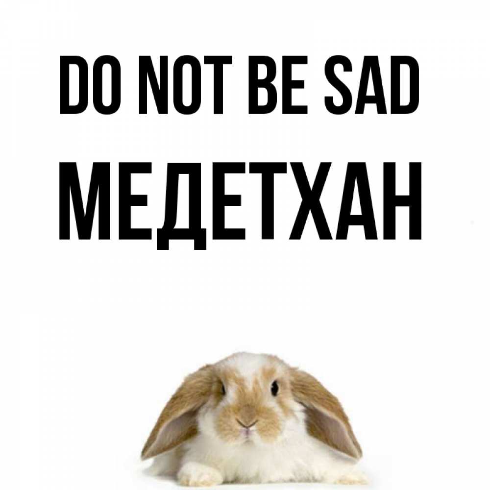 Greetings card с именем, МЕДЕТХАН Do not be sad коричнево белый заяц с большими ушками Greetings with text for free download 