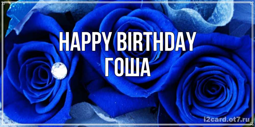 Greetings card с именем, Гоша Happy Birthday синие розы в росе Greetings with text for free download 