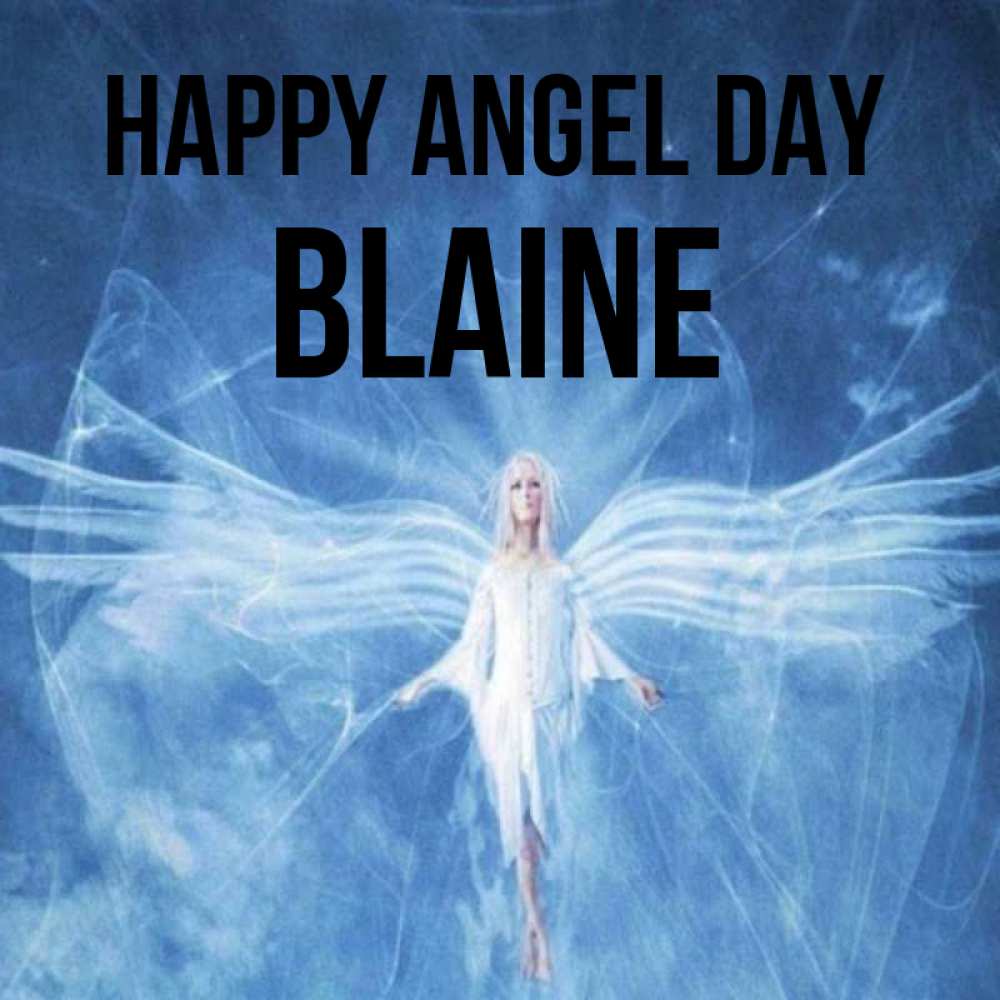 Greetings card с именем, Blaine happy angel day голубой фон и крылья как у стрекозы Greetings with text for free download 