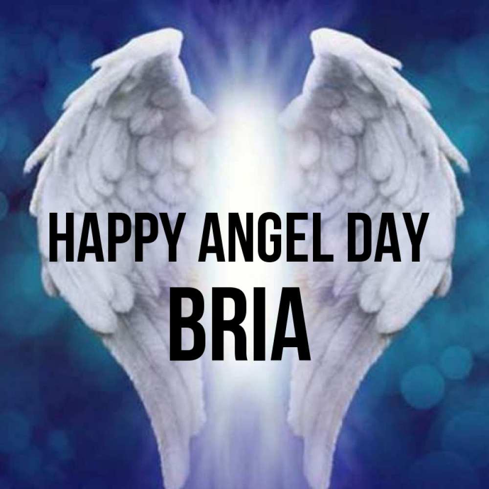 Greetings card с именем, Bria happy angel day синий фон и крылышки Greetings with text for free download 