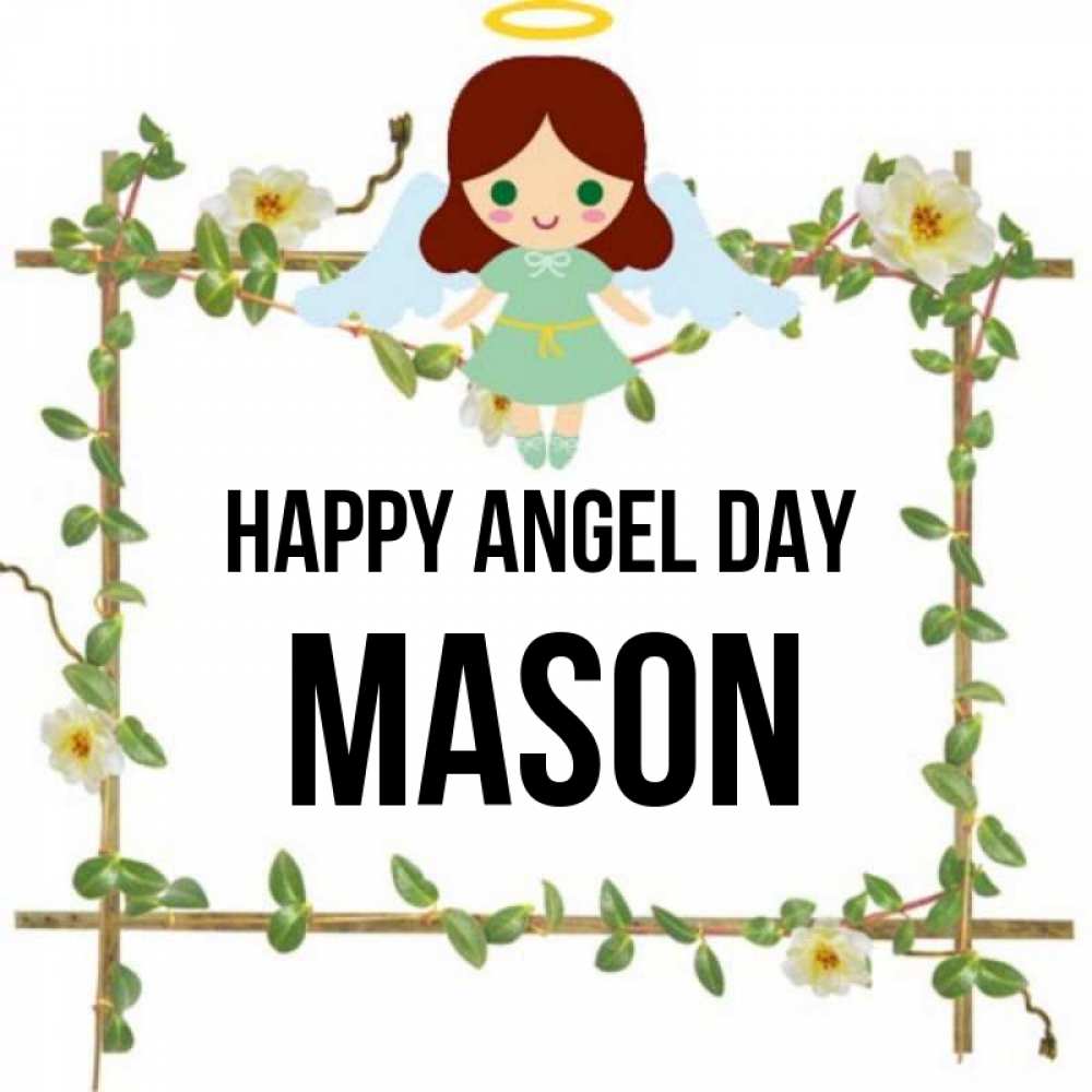 Greetings card с именем, Mason happy angel day Ангел с нимбом Greetings with text for free download 
