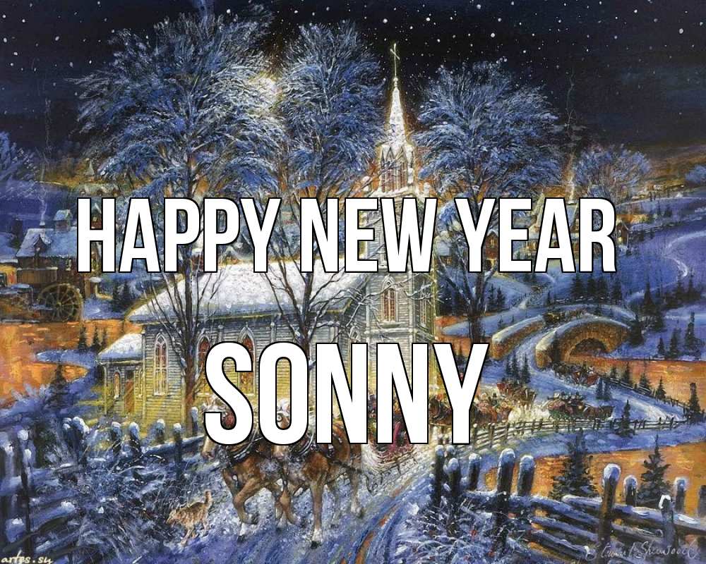 Greetings card с именем, Sonny Happy New Year упряжка лошадей, лошади, новый год Greetings with text for free download 