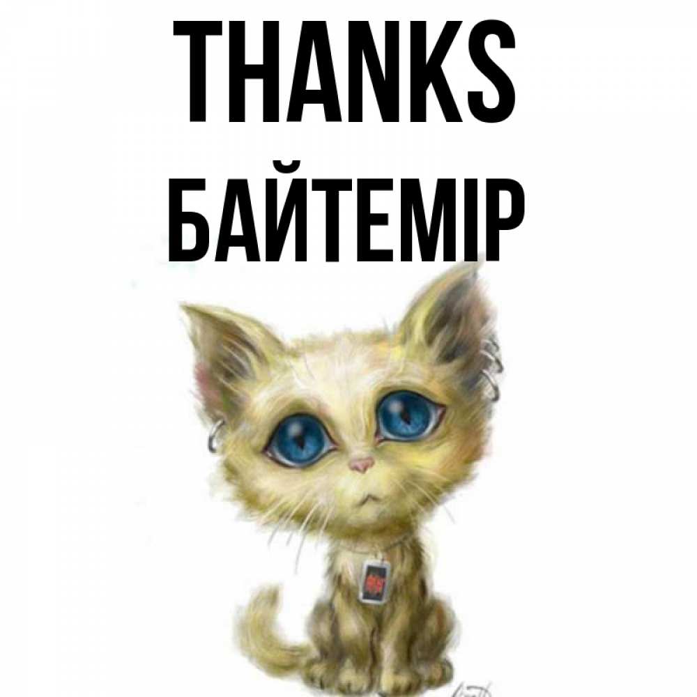 Greetings card с именем, Байтемір Thanks рисованный кот благодарит вас Greetings with text for free download 