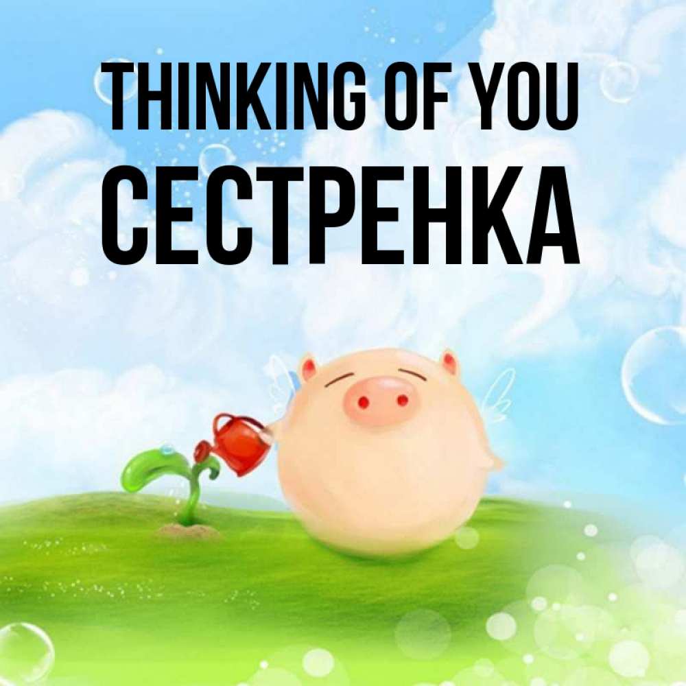 Greetings card с именем, Сестренка Thinking of you позитивная свинюшка Greetings with text for free download 