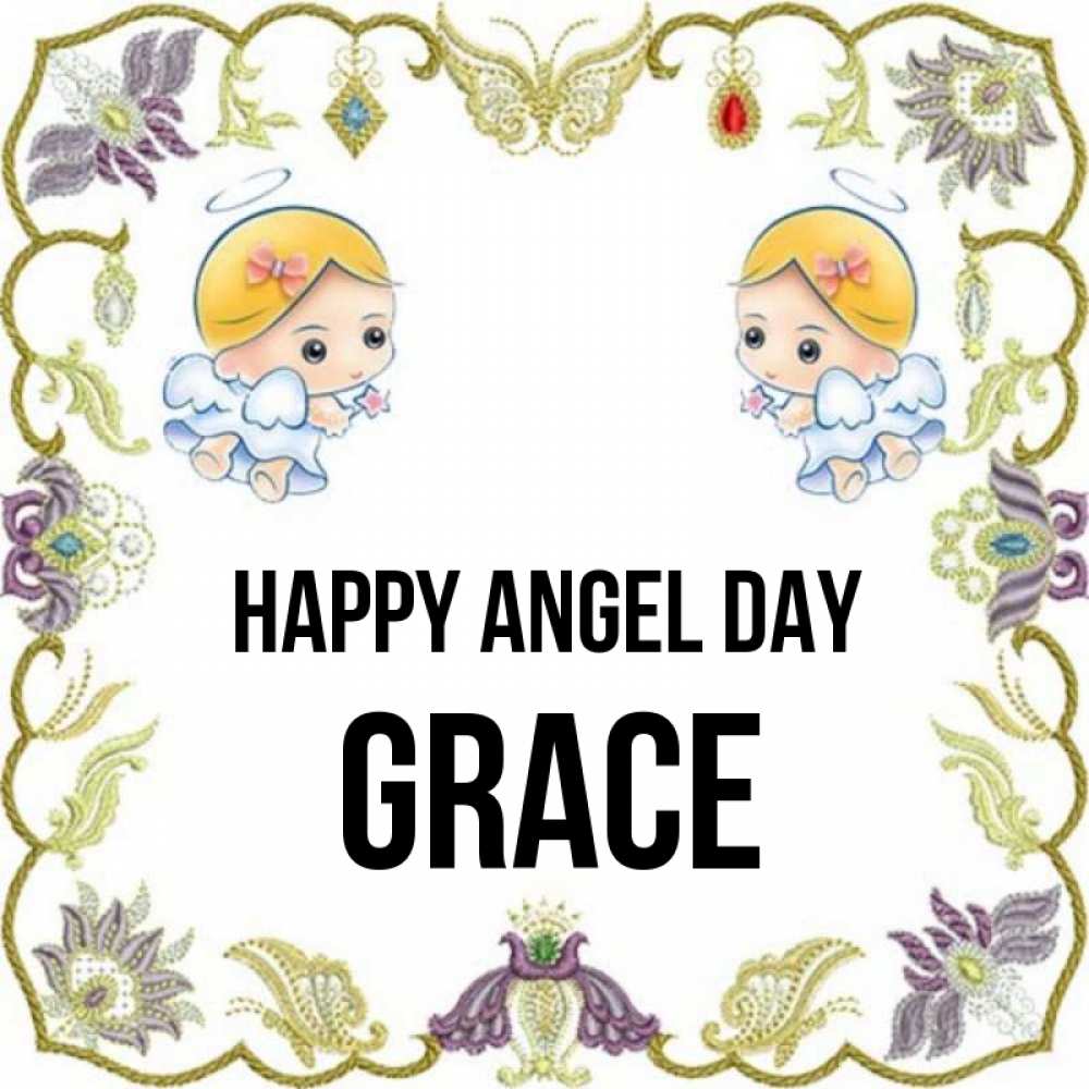 Greetings card с именем, Grace happy angel day маленькие ангелы с крылышками Greetings with text for free download 