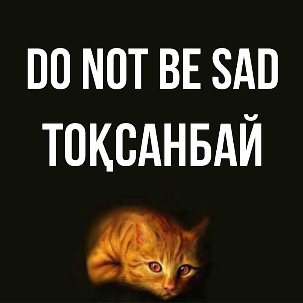 Greetings card с именем, ТОҚСАНБАЙ Do not be sad лежащий кот в темноте Greetings with text for free download 