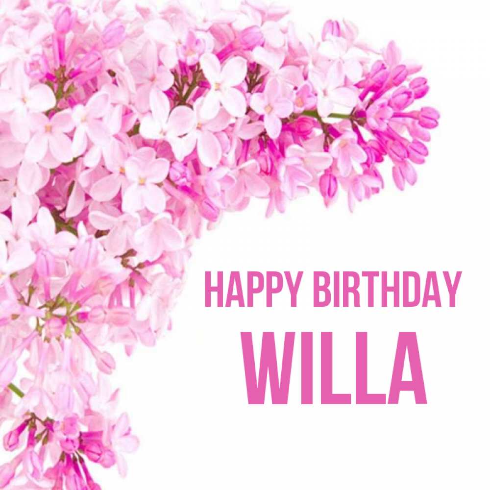 Greetings card с именем, Willa Happy Birthday Сирень на белом фоне Greetings with text for free download 