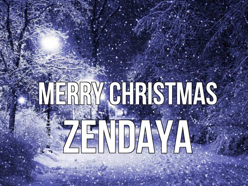 Greetings card с именем, Zendaya Merry Christmas зима, снег, фонарь Greetings with text for free download 