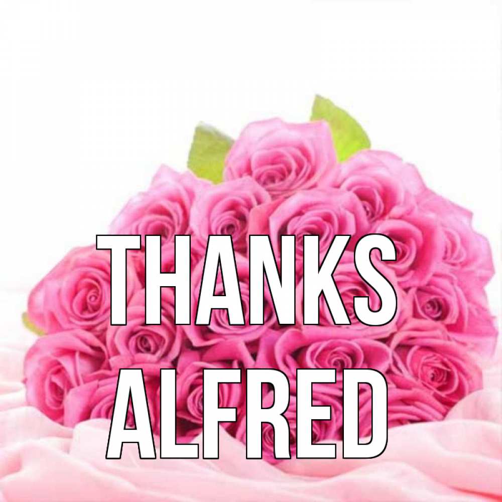 Greetings card с именем, Alfred Thanks розовые розы с подписью Greetings with text for free download 