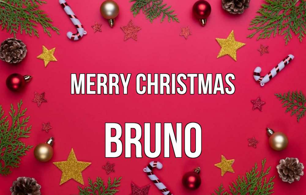 Greetings card с именем, Bruno Merry Christmas с рождеством Greetings with text for free download 