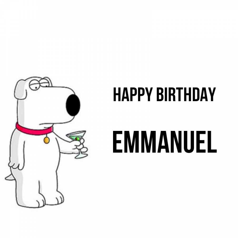 Greetings card с именем, Emmanuel Happy Birthday песик с оливками Greetings with text for free download 
