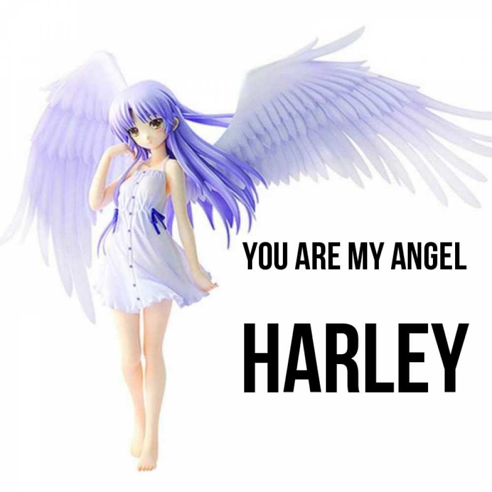 Greetings card с именем, Harley You are my angel девушка ангел с фиолетовыми крыльями Greetings with text for free download 