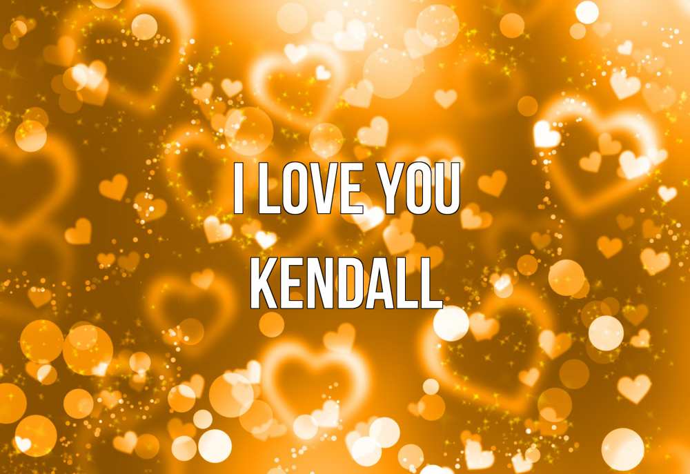 Greetings card с именем, Kendall I love you ленты, цветы, сердце Greetings with text for free download 