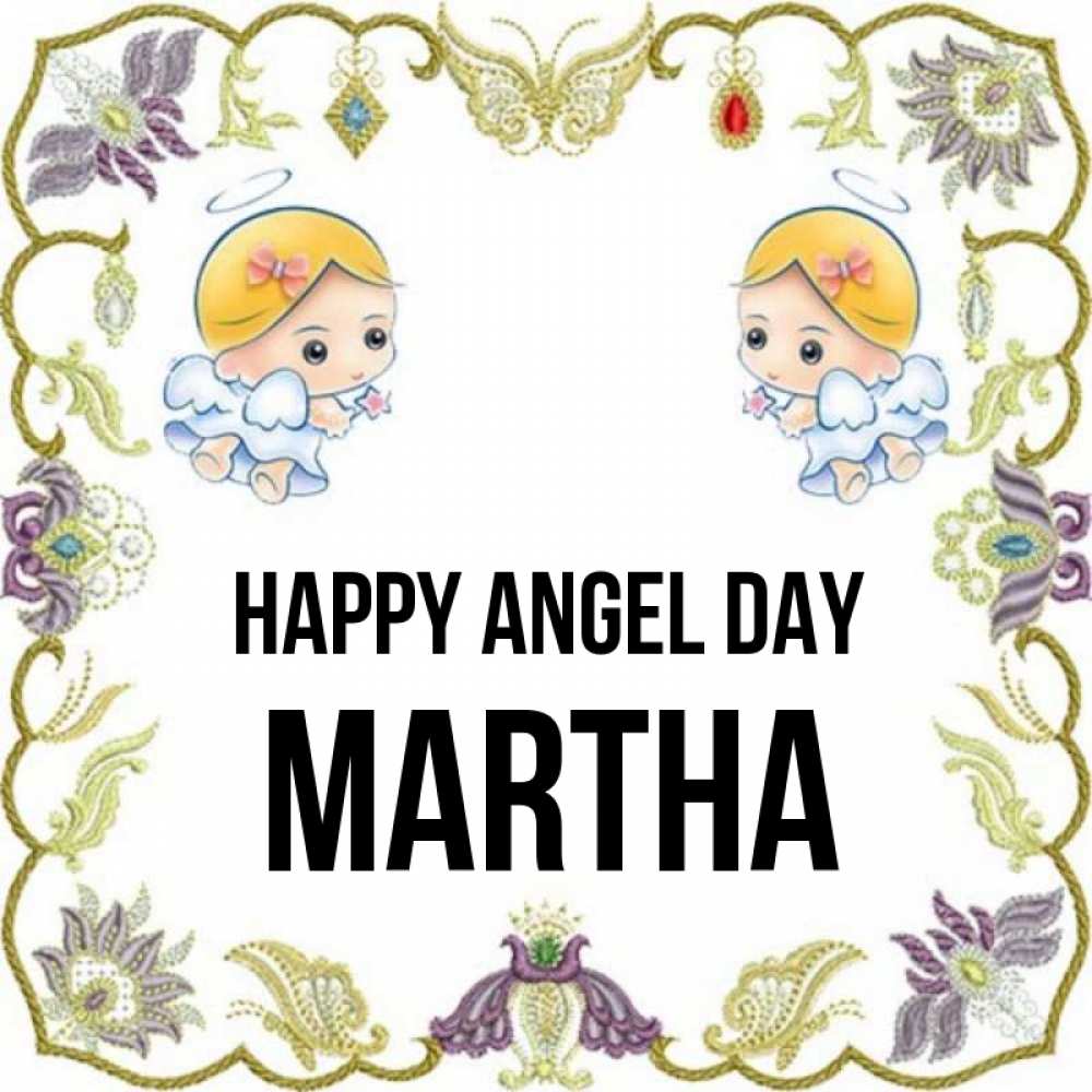 Greetings card с именем, Martha happy angel day маленькие ангелы с крылышками Greetings with text for free download 