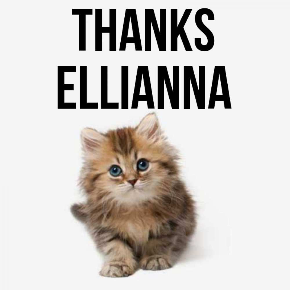 Greetings card с именем, Ellianna Thanks пушистый котик Greetings with text for free download 