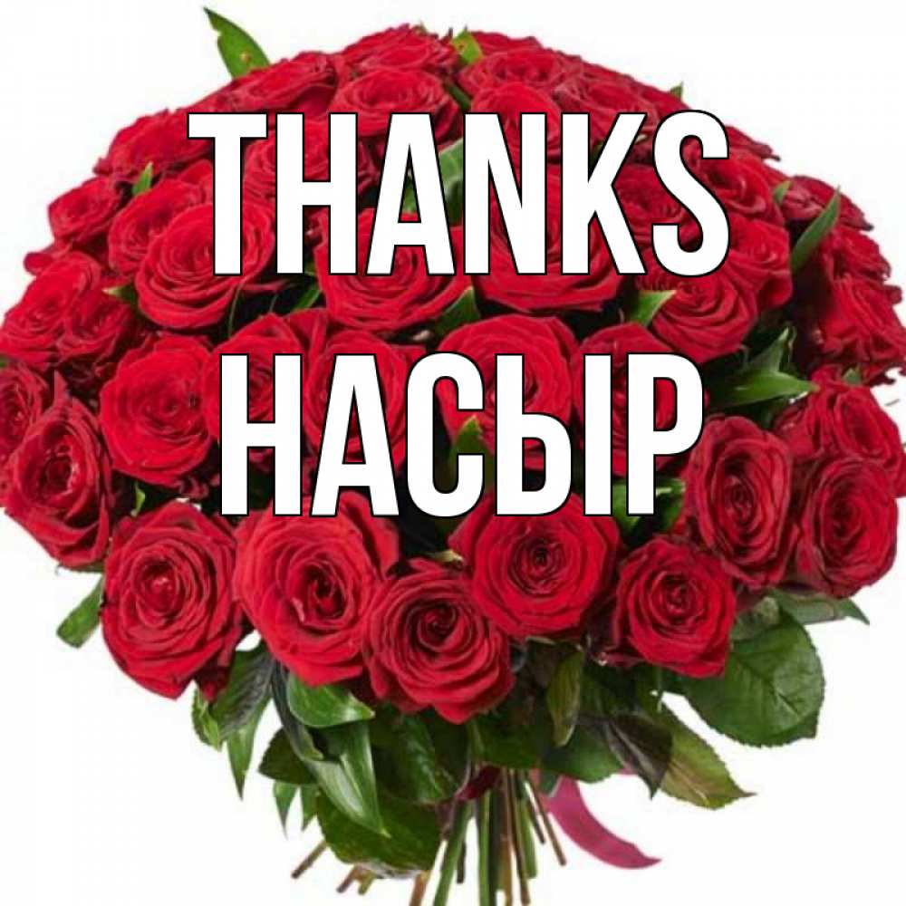 Greetings card с именем, НАСЫР Thanks букет красных роз Greetings with text for free download 
