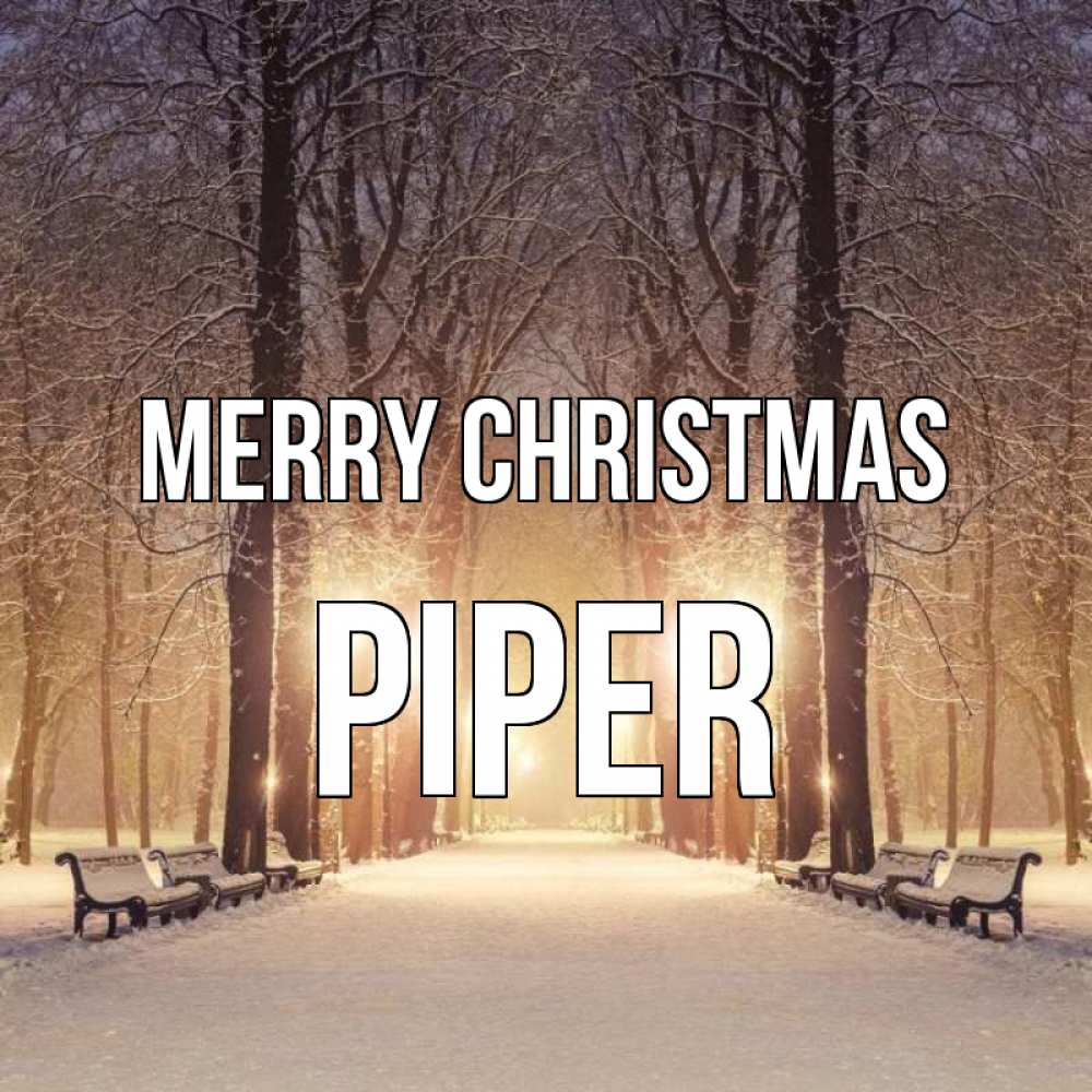 Greetings card с именем, Piper Merry Christmas зима, парк, фонарь, лес Greetings with text for free download 