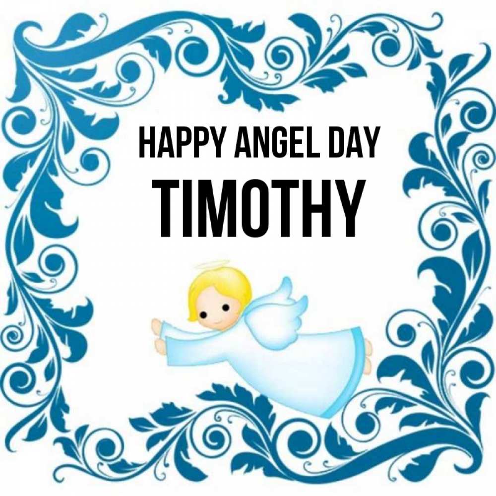 Greetings card с именем, Timothy happy angel day девочка ангел и синяя рамка Greetings with text for free download 