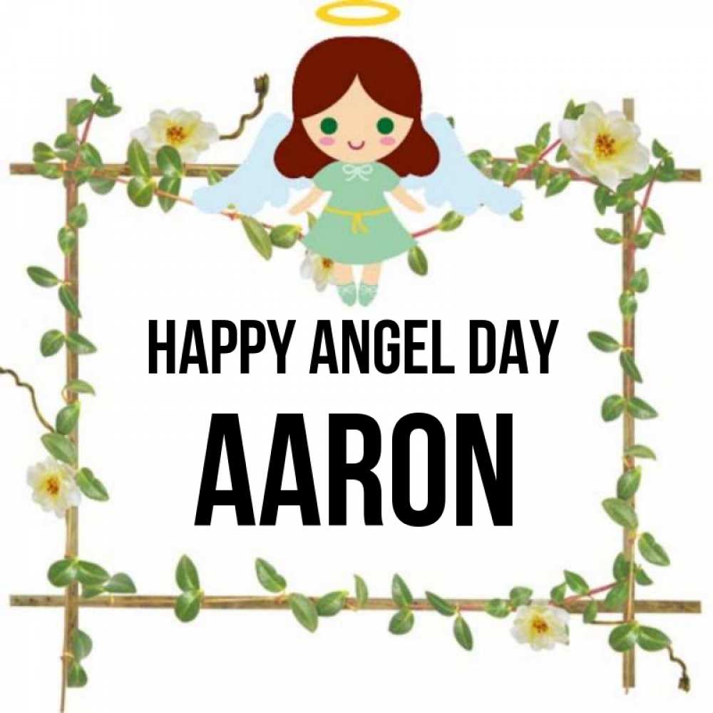 Greetings card с именем, Aaron happy angel day Ангел с нимбом Greetings with text for free download 