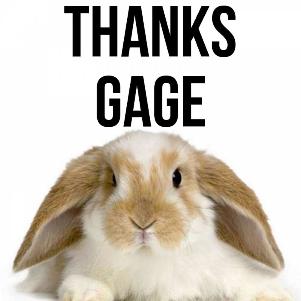 Greetings card с именем, Gage Thanks коричнево белый заяц Greetings with text for free download 