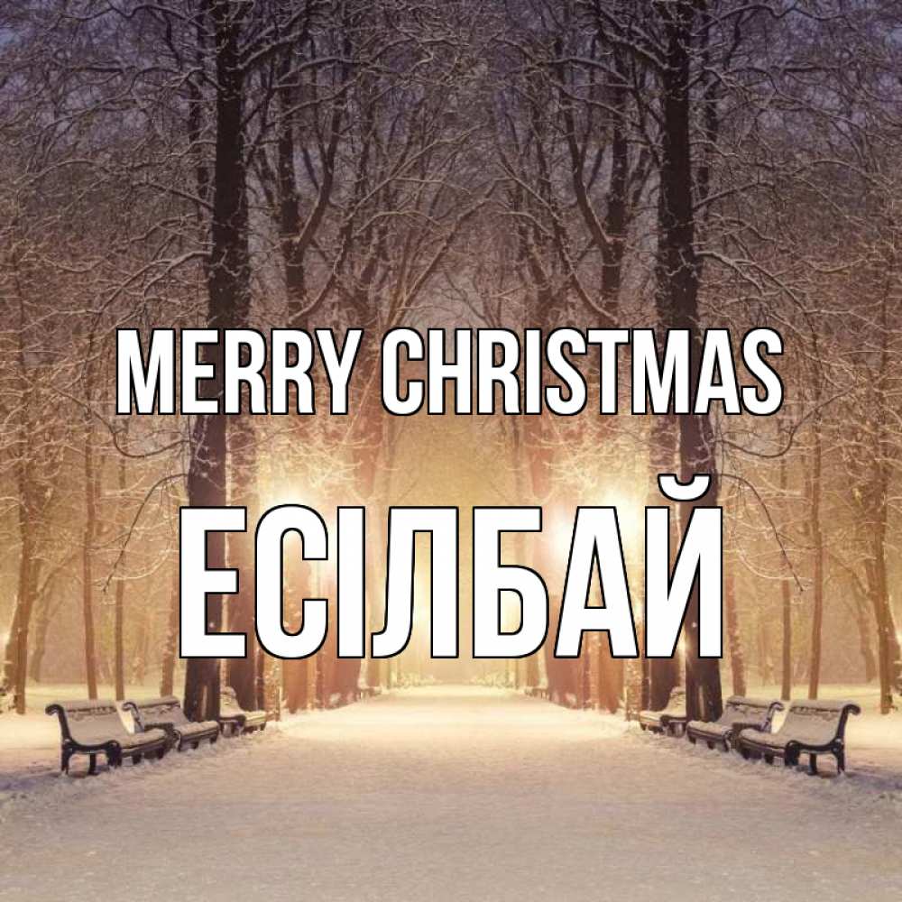 Greetings card с именем, Есілбай Merry Christmas зима, парк, фонарь, лес Greetings with text for free download 