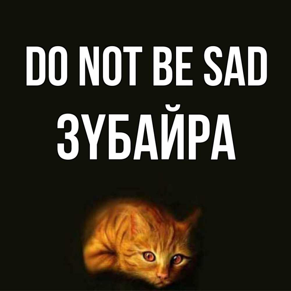 Greetings card с именем, ЗҮБАЙРА Do not be sad лежащий кот в темноте Greetings with text for free download 