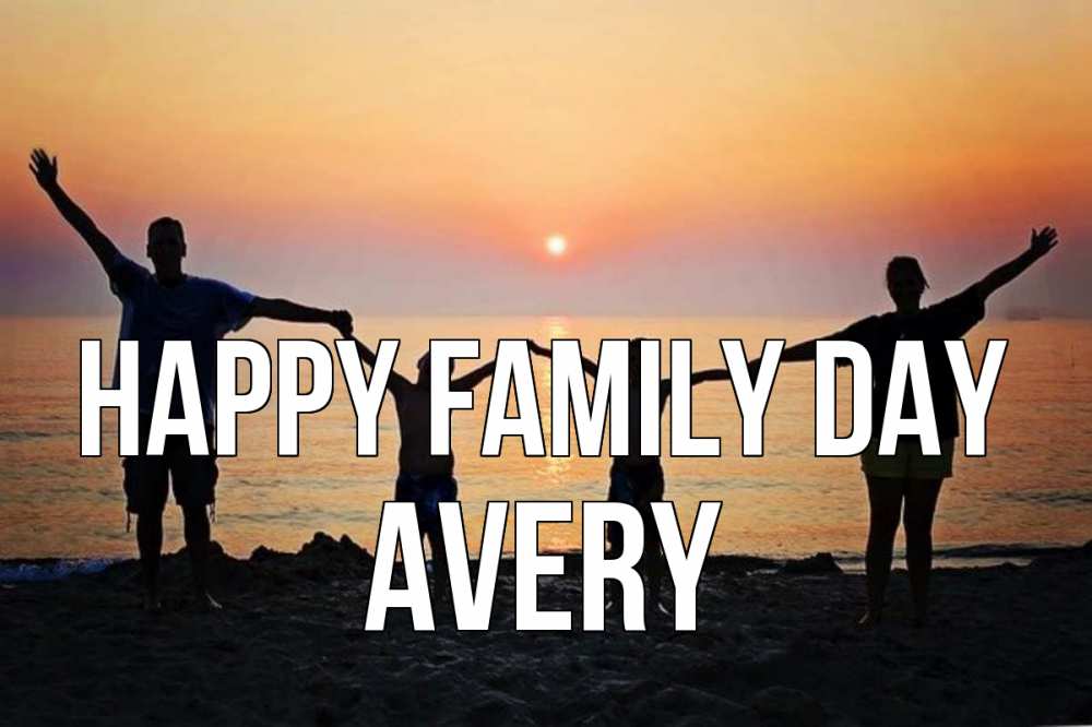 Greetings card с именем, Avery happy family day мама, папа, дети, дочка,сын, море, пляж, закат Greetings with text for free download 