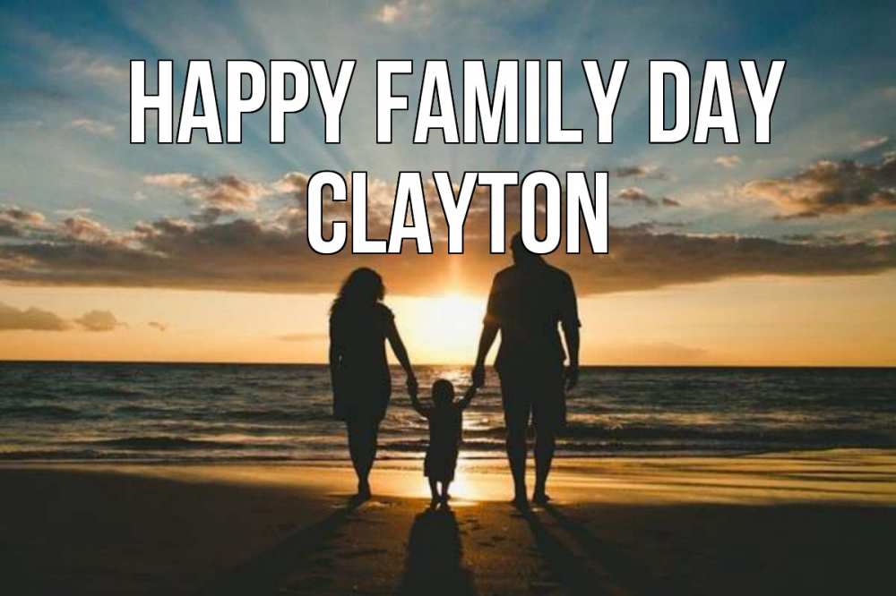 Greetings card с именем, Clayton happy family day Море, пляж, закат, семья Greetings with text for free download 