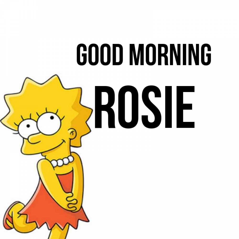 Greetings card с именем, Rosie Good morning в платье и ожерелье Greetings with text for free download 