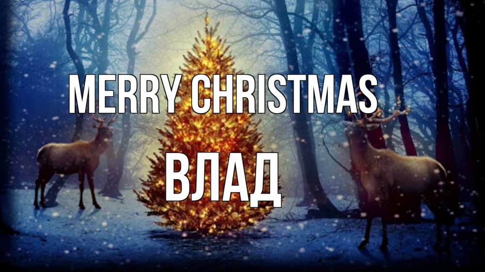 Greetings card с именем, Влад Merry Christmas олени, новогодняя елка Greetings with text for free download 