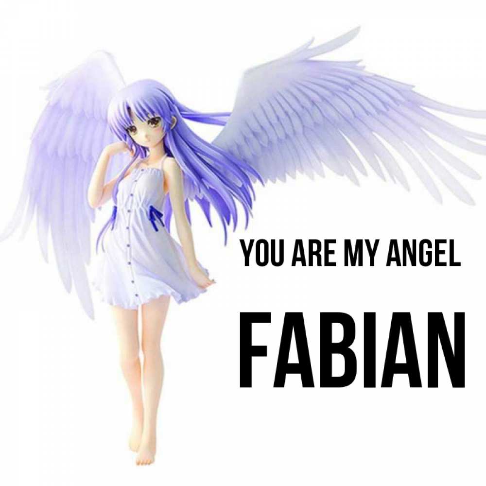 Greetings card с именем, Fabian You are my angel девушка ангел с фиолетовыми крыльями Greetings with text for free download 
